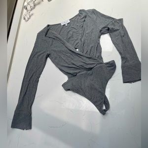 L’ Acandemie low cut backless grey jersey bodysuit